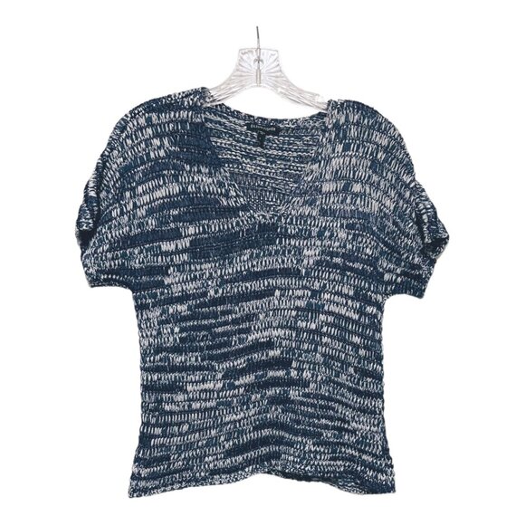 Eileen Fisher Small Crochet Short Sleeve Sweater in Indigo Blue - Picture 2 of 6